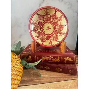 Lagartera-Toledo Spain Hand Painted Pottery Bowl Red Cream Folk Art